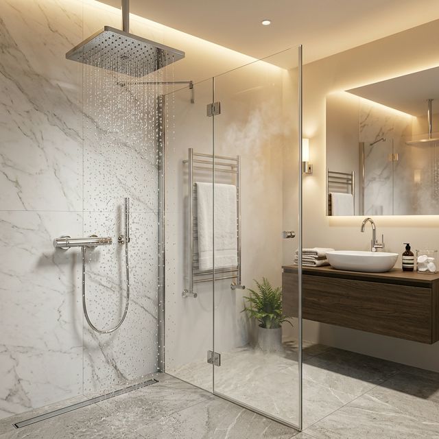 Modern clean bathroom fixture free from hard water scaling.