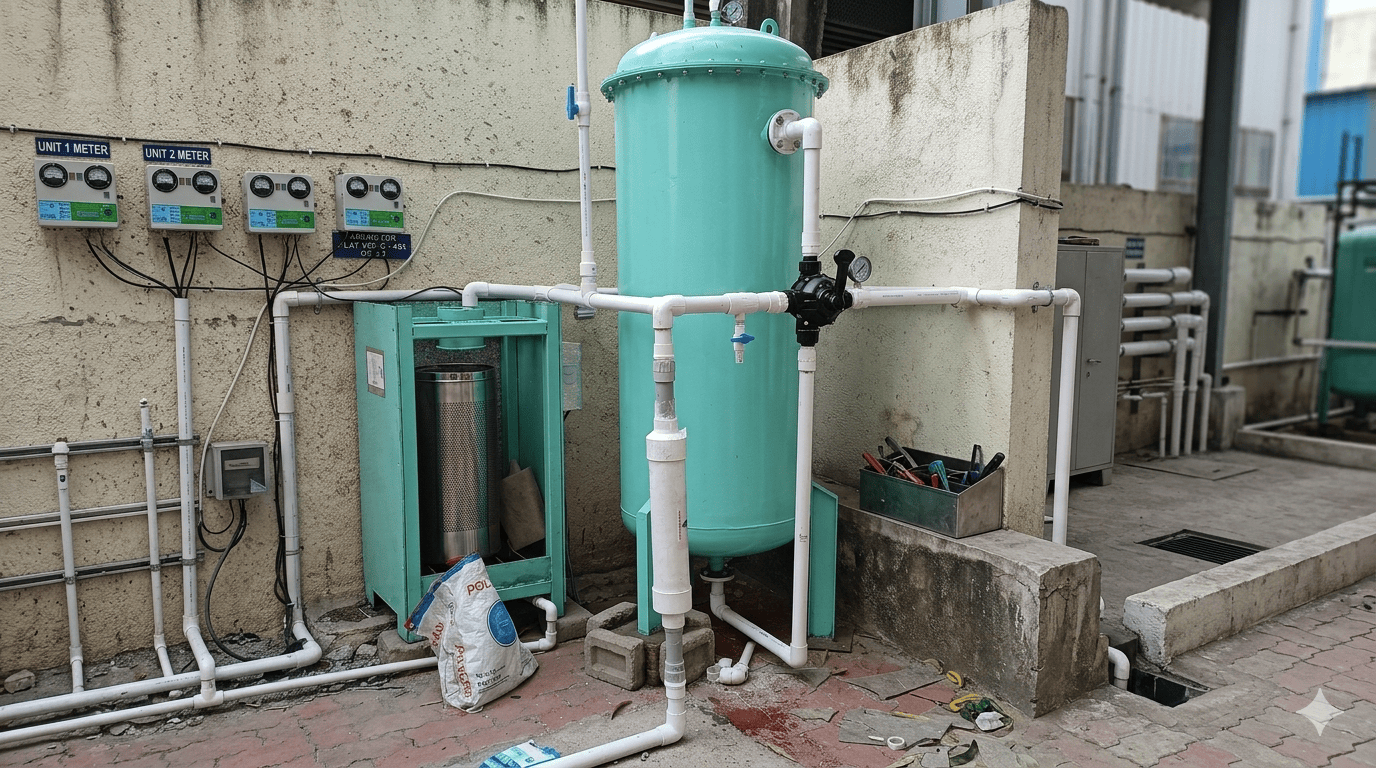 Industrial boiler setup protected by electronic water conditioner.